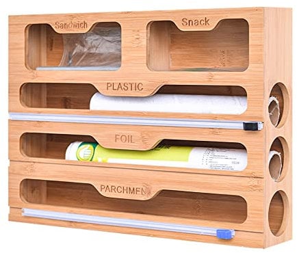 Jooheli 5 en 1 Distributeur de Film Alimentaire, Distributeur Film Alimentaire avec Coupeur, Distributeur De Papier Aluminium Et Plastique/Film, Coupe-Film Alimentaire pour Tiroir de Cuisine