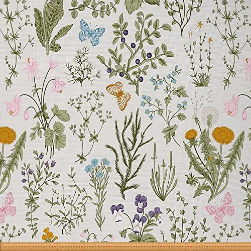 Blumen Polsterstoff für Stühle Couch rustikaler Blumen Gänseblümchen Löwenzahn Stoff von der Werft Bauernhaus botanischer Schmetterlings Dekostoff Stoff im romantischen Gartenstil 184 x 150 (HxB)