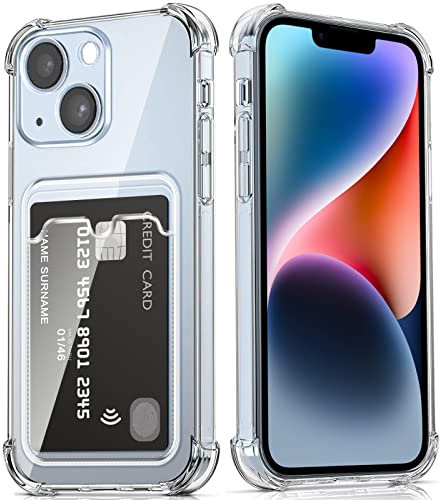 DEVASO Coque pour iPhone 14 avec Porte Cartes, Souple TPU Silicone Transparente Protection de la Caméra Étui Portefeuille Lentille Anti-Rayures Carte Housse