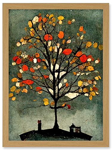 Doppelganger33 LTD Quirky Abstract Autumn Tree Artwork Framed Wall Art Print A4