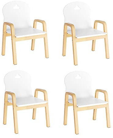 FirFurd 4er Set Kinderstühle, Stuhl mit Armlehne, Holzstuhl, Schreibtischstuhl Kinder, Kindermöbel Weiß