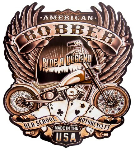 Großes Motorrad Blechschild - Biker, Chopper - USA Old School Motorbike Bobber - 45 x 40 cm (geprägt und gestanzt)