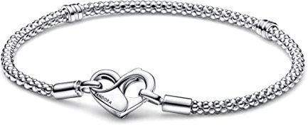 PANDORA Armband mit Infinity Herzverschluss aus Sterlingsilber in der Farbe Silber, Kompatibel mit PANDORA Moments Armbänder, Länge: 16cm, 592453C00-16