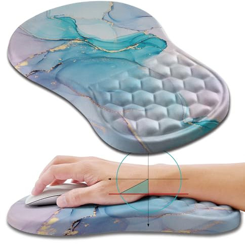Hokafenle Ergonomisches Mauspad, Handgelenkstütze mit Massage-Design, Handgelenkauflage, Schmerzlinderung, Mauspads für kabellose Maus und Schreibtisch (30.5x20.3 cm, blauer Marmor