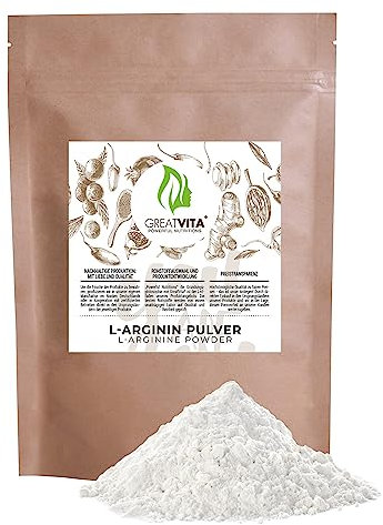 L-Arginin Base Pulver 400g - hochdosiert | Premium Qualität made in Germany | Ohne HCL und rein pflanzlich - Aminosäure-Nahrungsergänzungsmittel | GreatVita