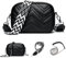 XYZXYZ Kleine Crossbody Bag Damen Schwarz Umhängetasche Damen Breiter Gurt Leder Handtasche Umhängetasche Moderne Taschen mit 2 Riemen，Breitem Riemen und Kettenriemen