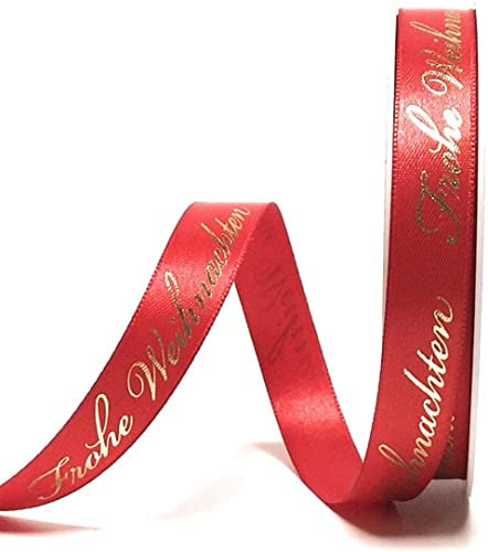 s.dekoda Schleifenband 20m x 15mm Frohe Weihnachten Rot - Gold Satinband Dekoband Weihnachtsband