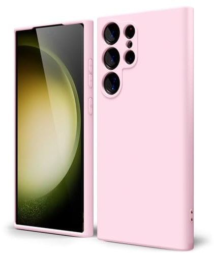 oakxco for Samsung Galaxy S23 Ultra Phone Case Liquid Silicone,Cute Thin Slim Soft Rubber TPU Plain Smooth Gel Cover for Women Girl Aesthetic, Matte Solid Protective & Shockproof, Rose Light Pink