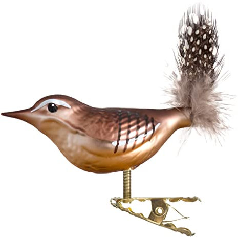 Uccello di vetro, recinto con piume naturali, ornamenti in vetro realizzati in Germania, uccello decorativo con clip, uccello di vetro, vera decorazione per albero di Natale, per interni