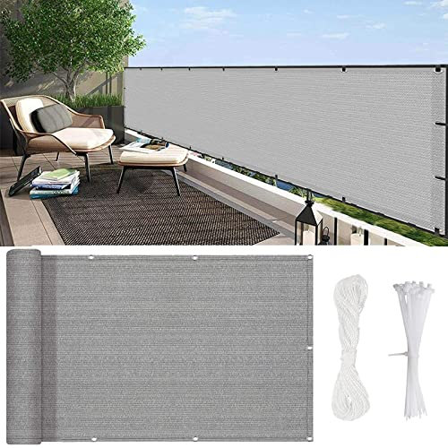 YUANZHI Balkon Sichtschutz 120 x 450 cm Wind- und UV-Schutz Balkon Sichtschutz Seitenmarkise mit Ösen und Kabelbinder für Balkongeländer Terrasse, Grau
