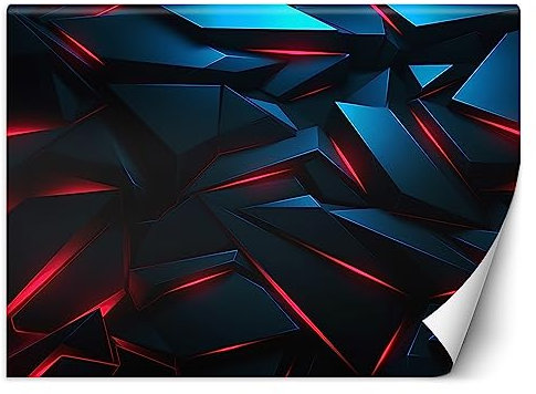 Feeby Papier Peint Intissé Néon Effet 3D 250x175 cm rouge XXL Moderne Décoration Murale Tableaux Muraux Tapisserie Salon Chambre à coucher Formes Géométriques