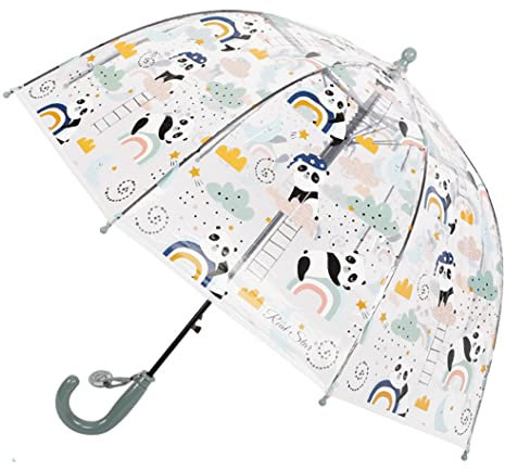 Chesoon Kinder Kuppel Regenschirm für Jungen Mädchen Automatisch geöffneter Transparenter Regenschirm mit niedlichen Panda-Mustern gebogenen Griff,Grün