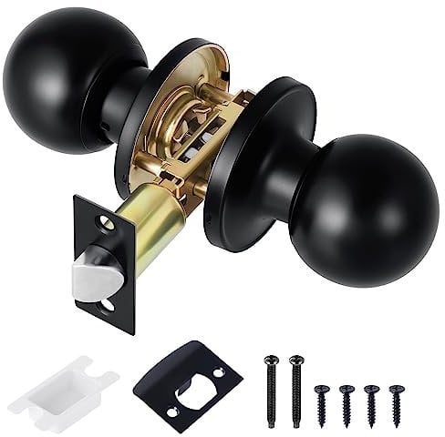 Coolty Pomo de Paso Redondo para Puertas de Paso Picaporte sin Llave y Sin Cerradura Ideal para Puertas de Interior sin Cerradura Puertas de Cocina Armario Despensa Armario Pasillo (Negro)