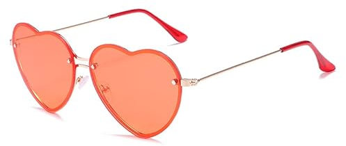 YOJUED Herz Sonnenbrille mit Metall Frame Candy Color Sunglasses Love Heart Herzbrille für Damen Mädchen (Orange)