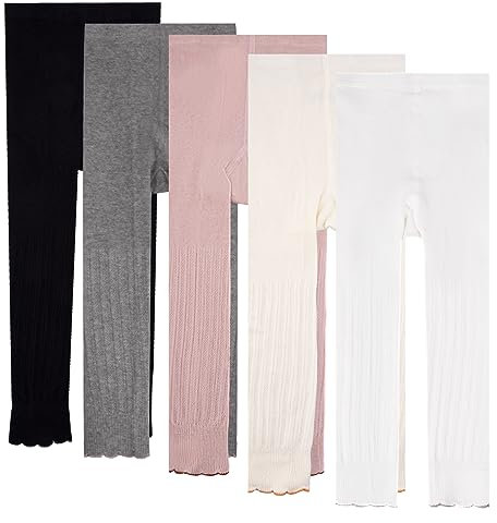 Baby-Leggings mit Zopfmuster, ausgestellt, einfarbig, warm, fußlos, gestrickt, eng anliegend, 5 Stück, Weiß, Rosa, Schwarz, Creme, Grau, 5 Stück, 4-6 Jahre