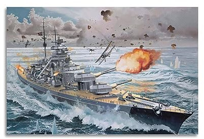 JONZA Kriegsposter Deutschland Bismarck Schlachtschiff engagiert den Feind, dekoratives Gemälde, Leinwand, Wand und Kunstbild, Familienschlafzimmer, 30 x 45 cm