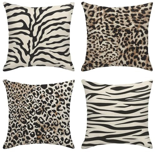 Sanwarm Dekokissenbezüge, Heimdekoration, 4er-Set, Leopardenmuster, Braun, Safari, abstrakt, dekorativ, 45,7 x 45,7 cm, Outdoor-Kissen, Couch, Sofakissenbezüge