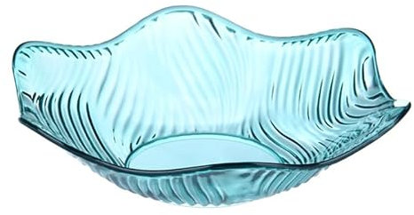 soulnioi Fruit Plate, Crystal Serving Bowl Platter, Clear Salad Bowl, Snack Dessert Plate, Flower Shape Wave Edged Plate, Wedding Candy Plate, Decorative Tray for Home Office - Cyan