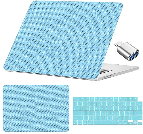 Miwasion Gewebtes Stoff-Design, kompatibel mit MacBook Air 15 Zoll (38,1 cm), Mac Air 15,3 Zoll A2941 M2 mit Retina-Display und Touch-ID und Typ-C-Adapter, elegante Leder-Hartschale, Blau