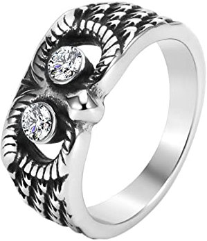 AMDXD Eheringe Trauringe 8.5MM, Edelstahl Ringe Vintage Eule, Silber Freundschaftsringe Herren mit Zirkonia Trauringe für Sie und Sie Gr.54 (17.2)