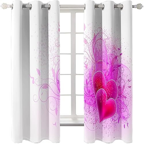 Homxi Vorhänge Blickdicht Wohnzimmer 2er Set,2 x 132W x 138H cm,Vorhang Blickdicht Jugendzimmer Weiß Rosa Herz Vorhänge Ösen