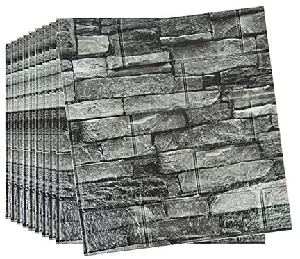 10PCS Self Adhesive Wall Tiles Brick Effect Wall Panels 38×35cm Brick Wallpaper Wall Panels Foam DIY Waterproof PE Foam Panel Thicken Wall Stickers for Kitchen Wallpaper Bathroom Gray
