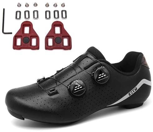 PENXZT Fahrradschuhe Rennradschuhe für Herren, Kompatibe Look SPD SPD-SL Delta Lock Pedal Rennrad Schuhe Radsportschuhe,Schwarz,46 EU