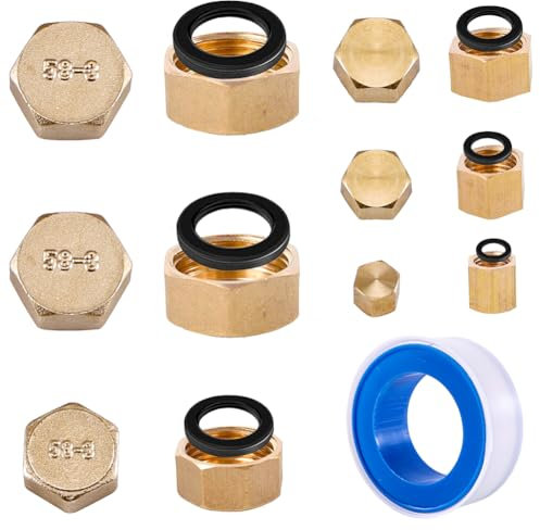12 Stück Verschlussstopfen Messing, Gewindefitting kappen, Innengewinde Ausflssverhinderer Blindstopfen, Rohrkappe mit Sechskant für Heizung und Trinkwasseranlage, 1/8 1/4 3/8 1/2 3/4
