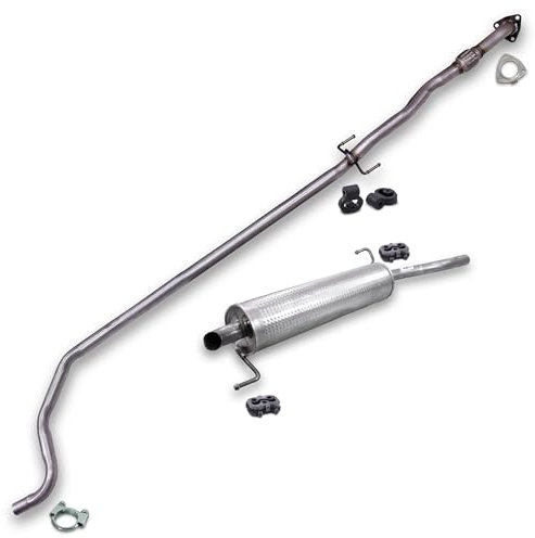 ATEC Germany Auspuff Schalldämpfer Set 1x Vorderrohr mitte, 1x Endschalldämpfer, 1x Dichtung, 4x Anschlagpuffer, 1x Bügelschelle Ø 45 mm Kompatibel mit OPEL CORSA D (S07)