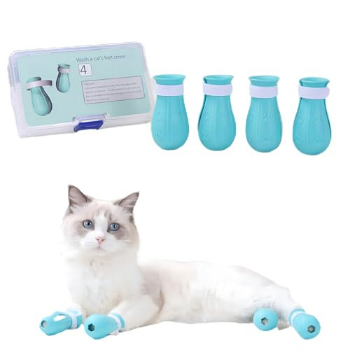 HUIZHILANXIN Cat Claw Covers Anti-Scratch Cat Boots Adjustable Cat Feet Booties Cat Accessories for Bathing Grooming Shaving Checking Treatment(4 Pcs)