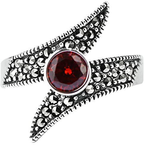 Silber Ringe 925 Frauen, Verlobung Silber Granatring Zircon Ring Geschenke für Damen Frauen Freundin Größe 53 (16.9)