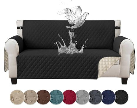 Jaotto Sofabezug 3 Sitzer wasserdichte Sofa Überzug mit Armlehnen Antirutsch Sofaschoner Sofaüberwurf Reversible Gesteppte Couch überzug für Haustiere Katzen Hunde,Schwarz