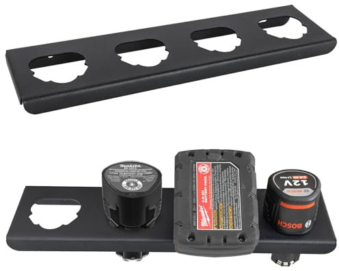 otuiaim Wandhalterung für 4 Akkus kompatibel mit Bosch 12V / Milwaukee 12V / Makita 12V Bohrmaschinen, verstärkter massivem Stahl Akkuhalter Universal für Werkzeugakku, Montage an Lochwänden & Wänden