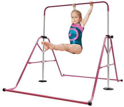 CUMELLIIR Turnreck Gymnastik Kinder Reckstange Garten Höhenverstellbar Klimmzugstange Turnstangen Outdoor Indoor(Rosa)
