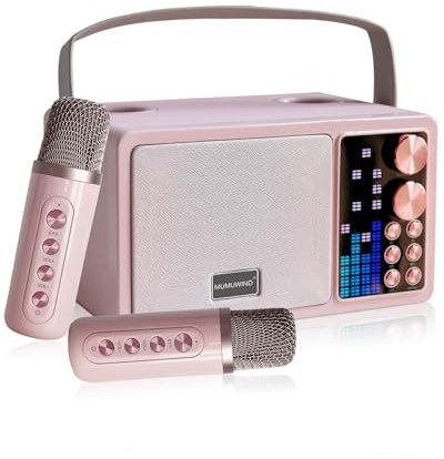Karaoke 2 microfonos inalambricos, Bluetooth Altavoz con microfono para Niños, Portátil Máquina de Karaoke Professional Soporte Tarjeta TF, AUX, Disco U, Ideal para Boda, Fiesta (Pink)