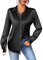 Zeagoo Womens Satin Blouse Elegant V Neck Long Sleeve Shirt Button Down Business Blouse Casual Ladies Office Work Plain Tops for Women Black L