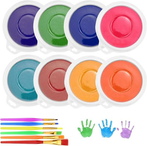 MSIHEY 8 Stück Stempelkissen Bunt DIY Stempelkissen Fingerabdruck Finger Stempelkissen bwaschbare Stempelkissen & 6 Stück Pinsel Waschbares für Kartenherstellung Stempelzubehör (8 Farben)