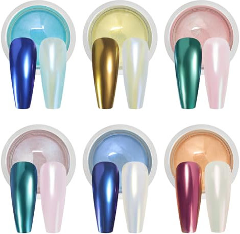 6 Boxes Aurora Pearl Chrome Powder Nails Glazed Donut Nail Art Powder, Aurora Mirror Effect Pigment für Nägel