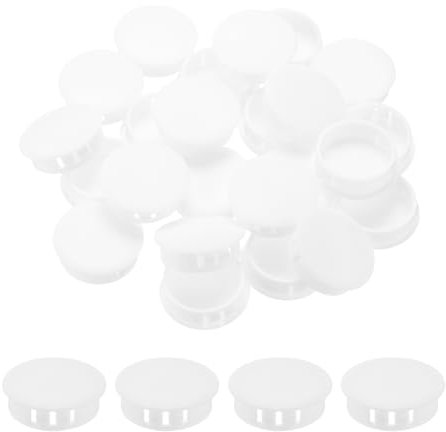 QUARKZMAN 64Pcs 30mm Blanc Bouchon de Trou en Plastique, Bouchons de Trou de Panneau de Type Encastré Embouts d'Insertion pour Tubes de Trou de Verrouillage Armoire de Meubles
