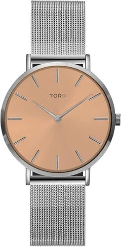 TORII Damenuhr Roségold Edelstahl - rund Quarz S34SS.RS Milanaise-Armband Strichindizes wasserdicht 50 m