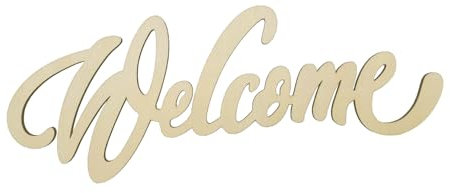 Willkommensschild aus Holz, unlackiert, Willkommensbuchstaben, Wort, Holzkunstschild für rustikale Frühlingskranz, Basteln, Haustür, Zuhause, Galerie, Wanddekoration, Buchstabentafel, Malerei, 30 x