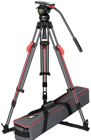 JIEPAI - Kit de trípode profesional de fibra de carbono para cámara de vídeo de 6 kg, 75 mm, cabeza fluida V6 CF-S, trípode de bloqueo rápido