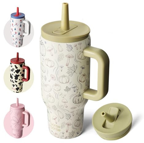 bottlebottle Bottle Bottle 30 oz (900 ml) Stainless Steel Coffee Mug with Handle & Straw - BPA-Free, Double-Walled, Leak-Proof - for Travel, Office, University, Sports & Gift Idea (Pumpkin)