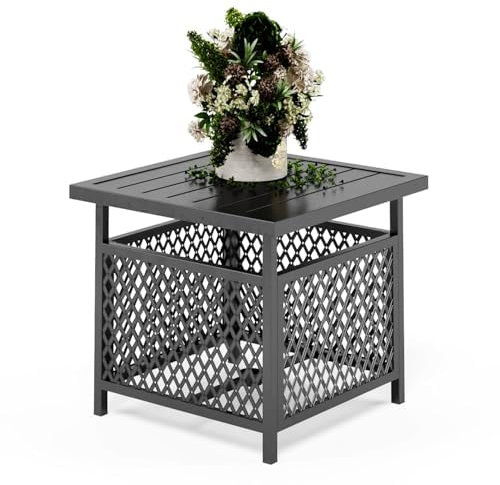 PHI VILLA Outdoor Balkon Garten Beistelltisch Couchtisch Bistrotisch mit Sonnenschirmloch Gartentisch Balkontisch Klein Terrasse Tisch Schwarz