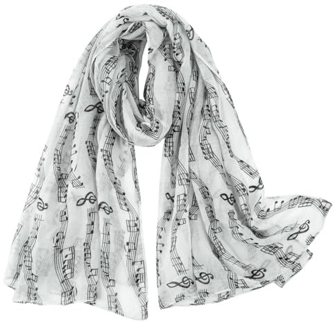 DAMILY Schals & Tücher für Damen und Herren, Schöner Weicher Halstuch und Musselin Tuch Mit Notenzeile Musical note, Langer Baumwolle Festliche Stola Schönes Geschenk für Musiker (Weiß)