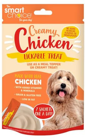 Pack of 7 Creamy Chicken Lickable Treats - Dog Puppy Reward - Vitamins Meal Topper Pet Food Reusable Bag Pouch Resealable