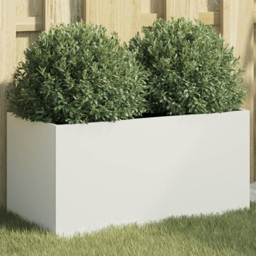IKAYAA Jardinera Alto de Acero Inoxidable, Macetero Grande Exterior, Maceta Alta Exterior y Terraza, Maceta Grande, Jardinera Alta Acero/Blanco 62 x 30 x 29 cm