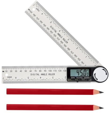 Herramienta de búsqueda de ángulos digital de 200 mm con lápiz de carpintero, regla de metal transportador 360 para herramienta de medición de ángulos internos y externos para medición de edificios de
