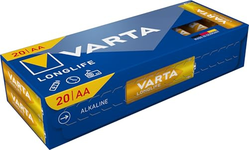 VARTA Batterien AA, 20 Stück Cube, Longlife, Alkaline Mignon-Batterie | LR6 mit 1,5 V, Made in Germany, bis 10 Jahre lagerfähig, für Fernbedienung, Wanduhr, Radio, Wecker oder Taschenlampe