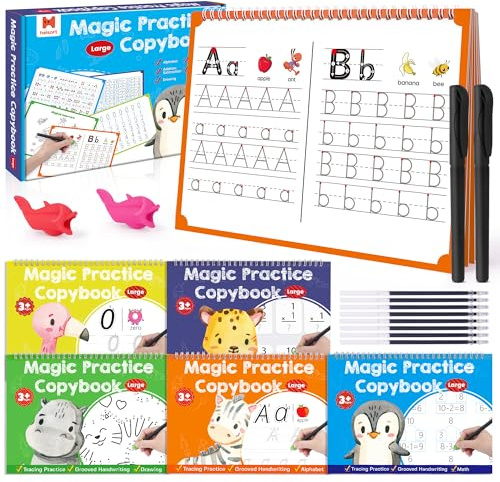 Helsort Magische Gerillte Schreibbücher Kinder, Wiederverwendbar 3–8 Jahre | Wiederverwendbare Gerillte Übungsbücher. Zum Erlernen Von Zahlen Und Buchstaben. Ideal Für Kindergarten Und Vorschule.